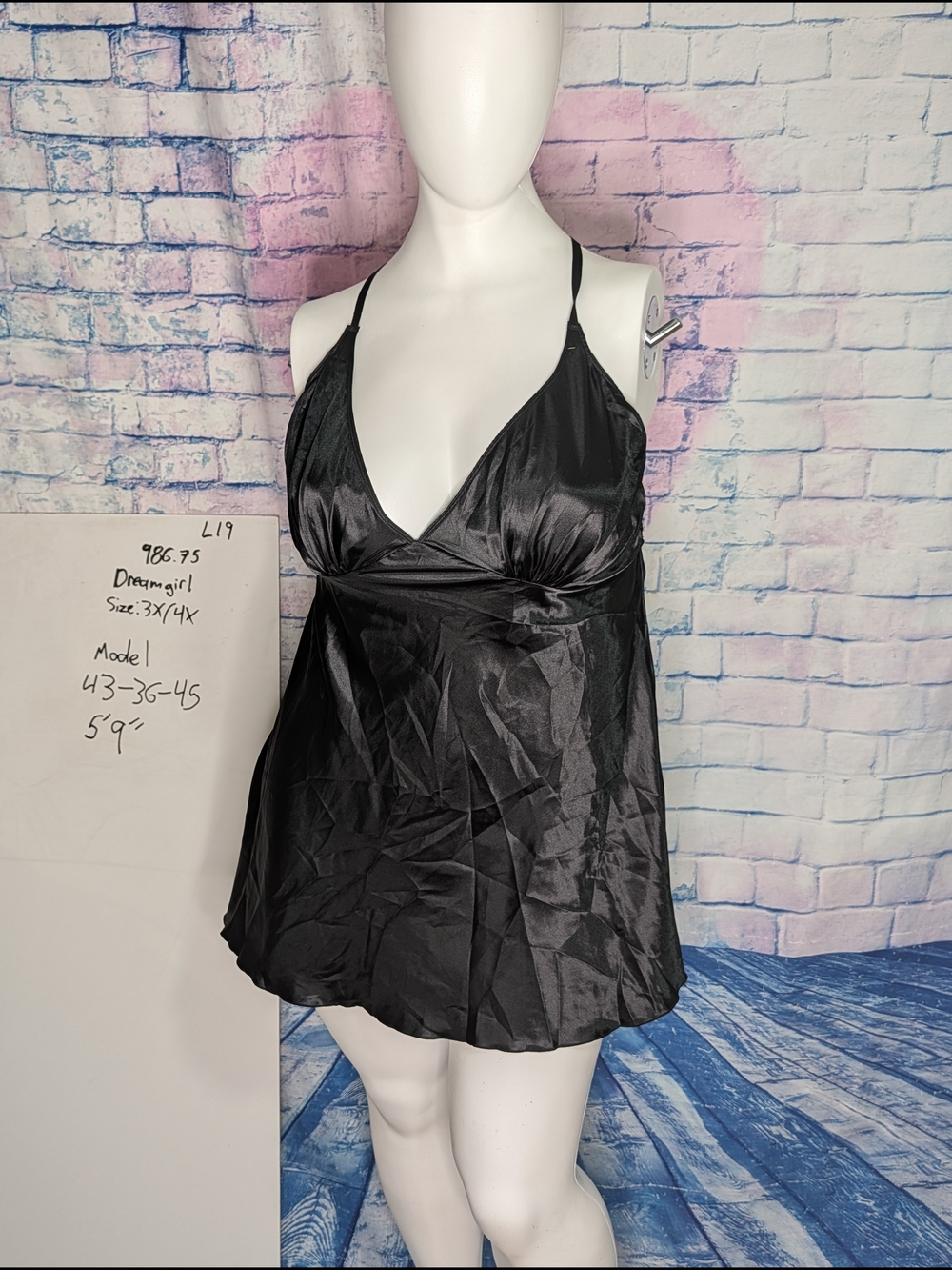 Dreamgirl Black Satin Halter Babydoll